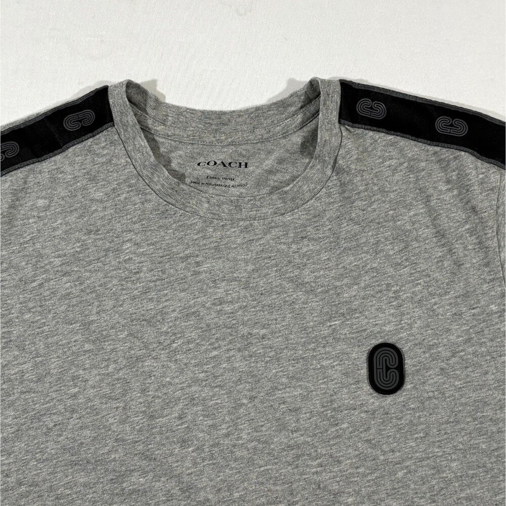 Coach Mens Signature Tape Crew Short Sleeve T-shirt Gray Cotton Tee Casual Sz XS - Picture 4 of 10